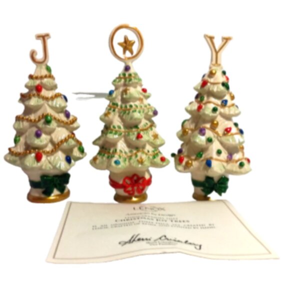 Lenox Christmas Tree Set 3-Pc JOY Letters 5" Handpainted Figurines Holiday OIB - Picture 2 of 13